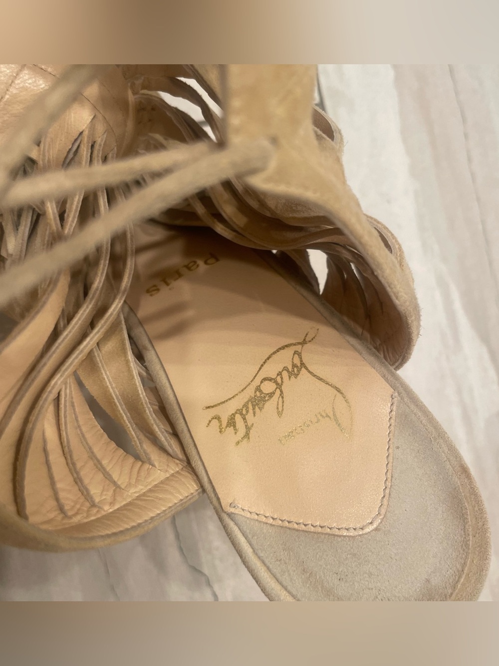 Christian Louboutin Deva nude fringe suede platform heels 38.5 7.5 8 - Picture 11 of 16
